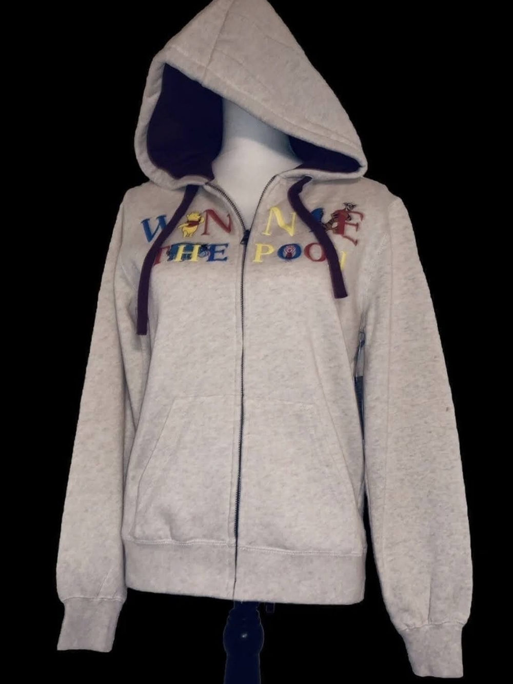 Light Tan Winnie the Pooh Zip Hoodie with Colorful Embroidery